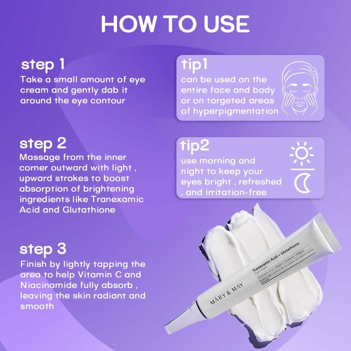 MARY &amp; MAY Tranexamic Acid+ Glutathion Eye Cream BundleMENA GLAMMENA GLAM