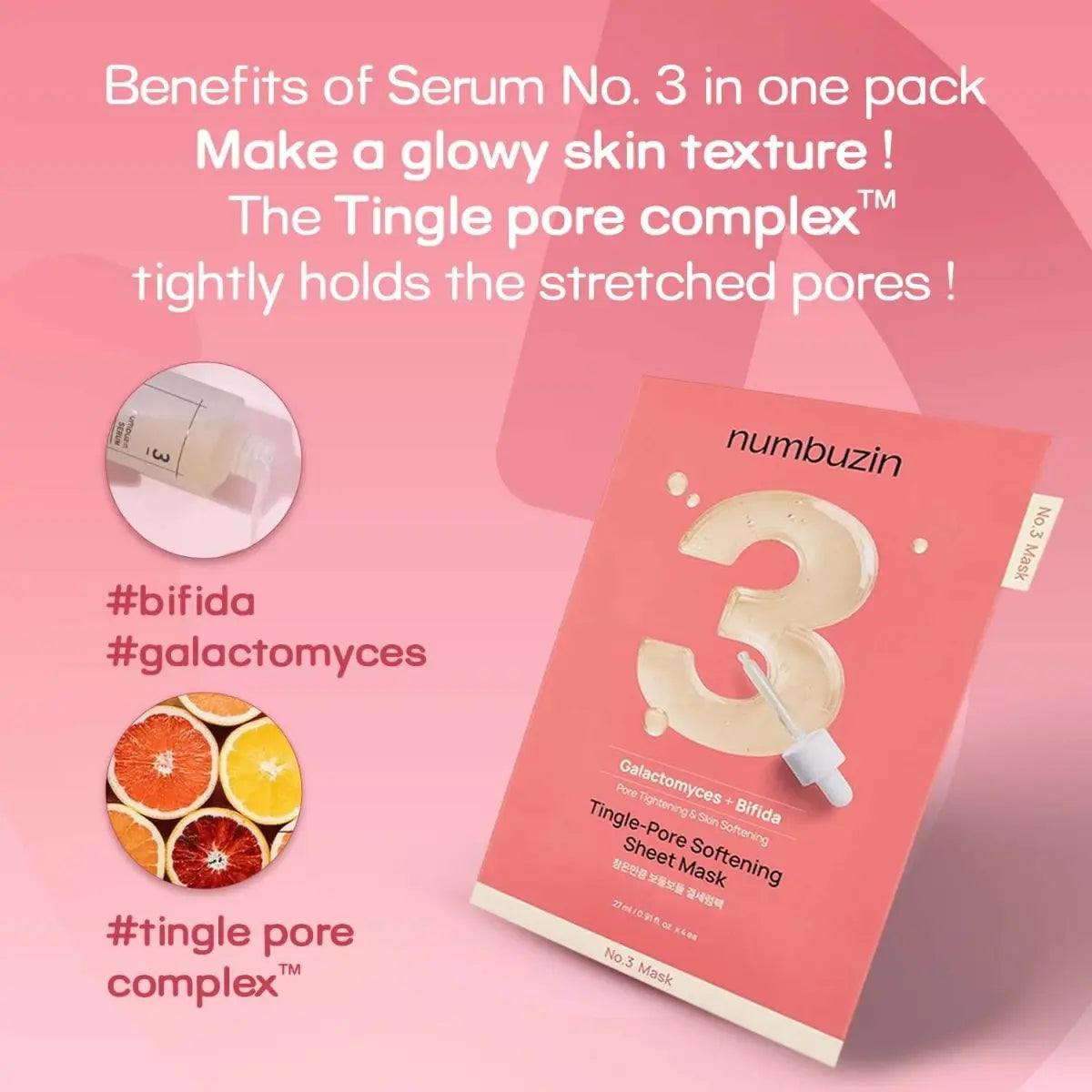 Numbuzin No 3 Tingle pore softening sheet mask (Galactomyces+Bifida)