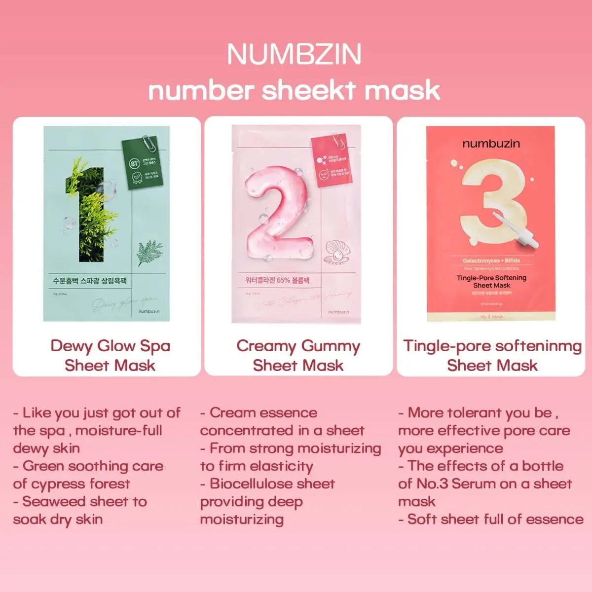 Numbuzin No 3 Tingle pore softening sheet mask (Galactomyces+Bifida)
